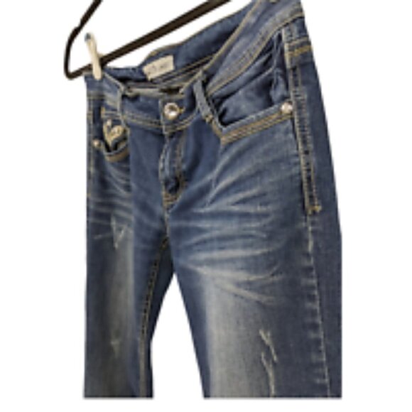 Liuce's Jeans Denim Blue Rhinestone Embellished Distressed Low Rise  Women's 9 - Picture 4 of 8